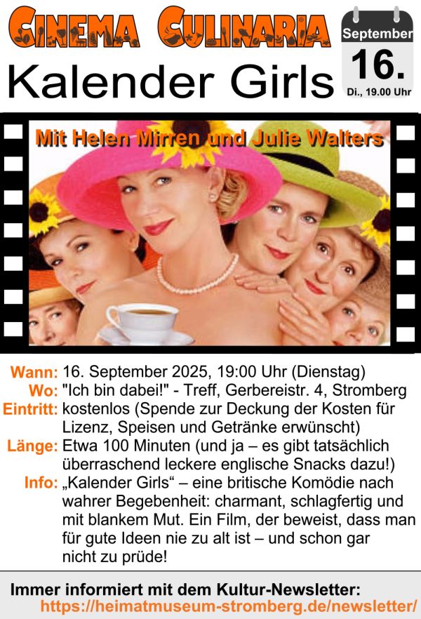 Flyer zum Cinema Culinaria Kalender Girls im September 2025