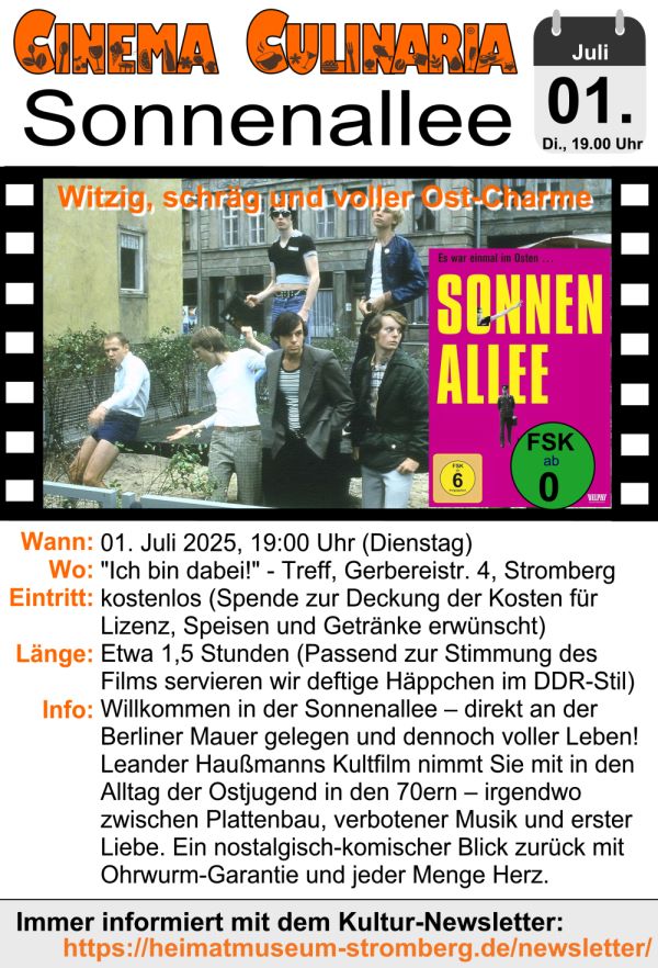 Flyer zum Cinema Culinaria Film Sonnenallee im Juli 2025